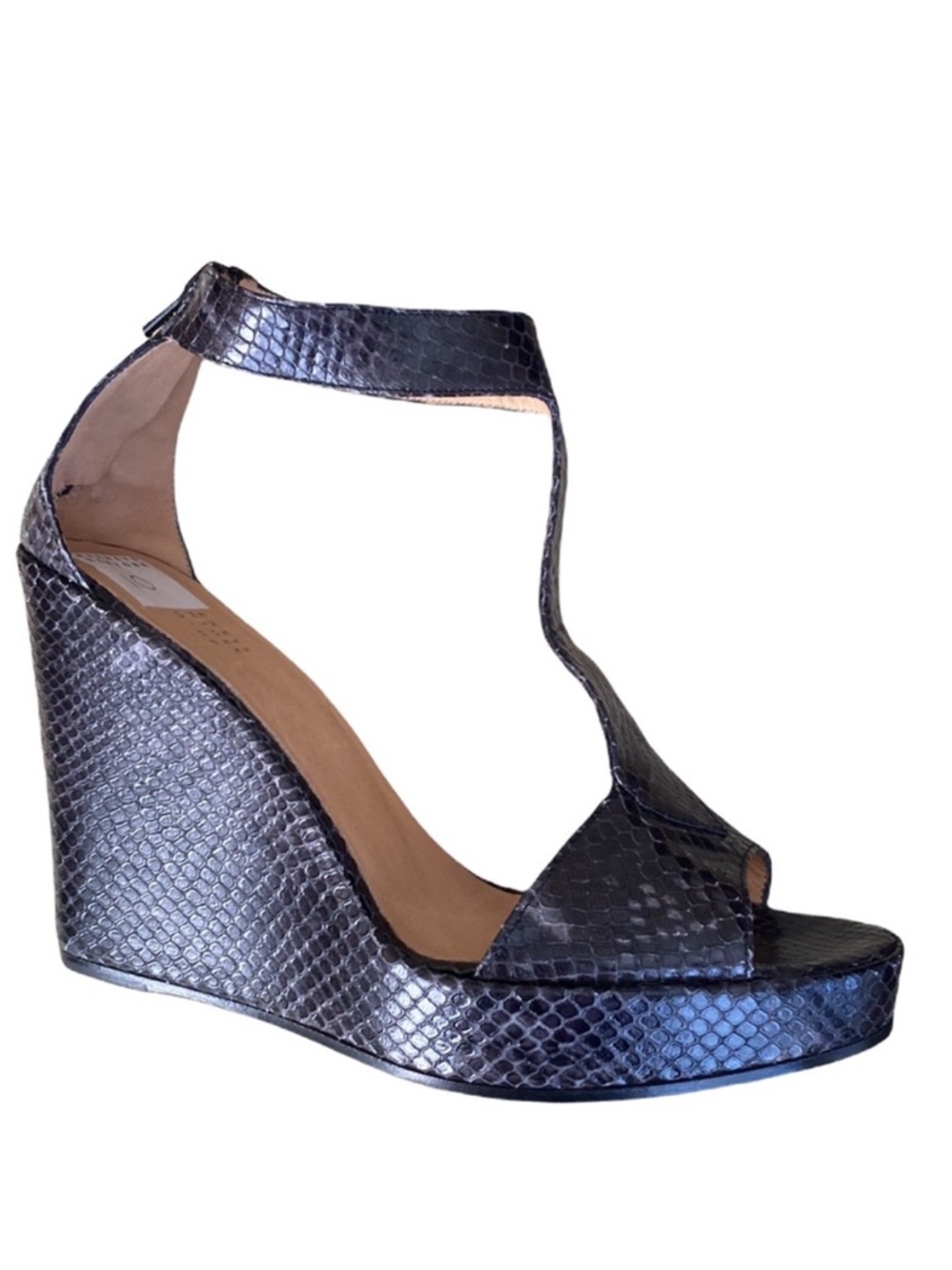 BARNEYS NY CO-OP Python snakeskin leather high heel wedge platform sandal 9.5